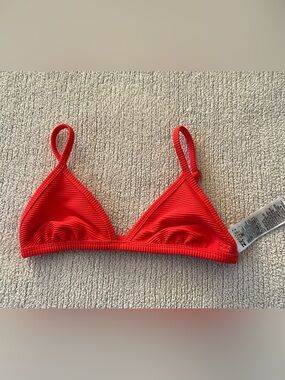 Billabong Tanlines Red Ribbed Triangle Bikini Top Size Medium